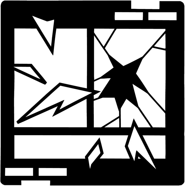 Broken window vinyl decal. Customize on line. Insurance 055-0045